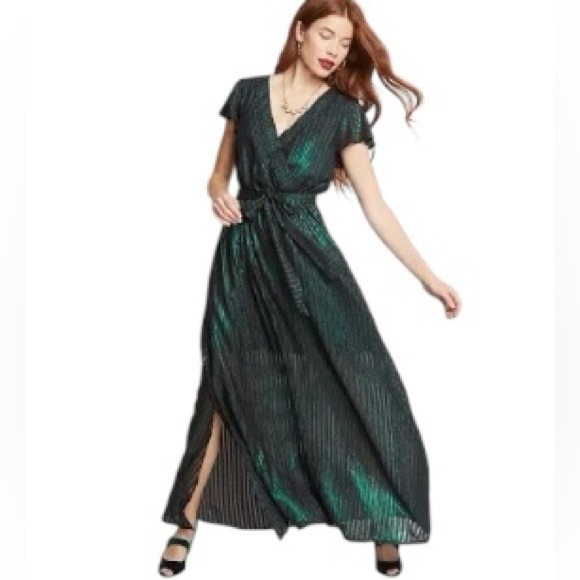 Modcloth Women’s Emerald Green Metallic Formal Flowy Whimsical Maxi Dress XSmall - Picture 3 of 13